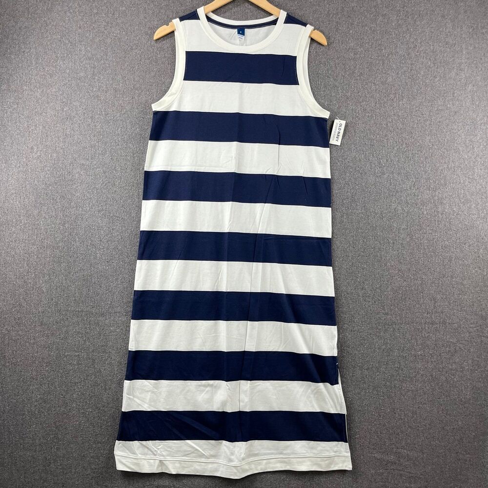 Old Navy Midi Dress NWT 100% Cotton Easy Fit Side Slit Minimalist Classic Medium